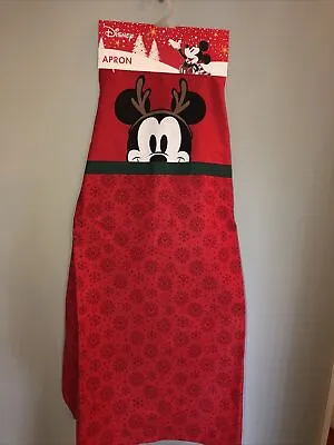 New Disney Mickey Mouse Reindeer Christmas Holiday Snowflake Bib Apron Red • $12.99
