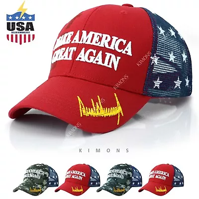 Trump Signature 2024 MAGA Hat Make America Great Again Cap Flag Red Trucker Mesh • $10.95