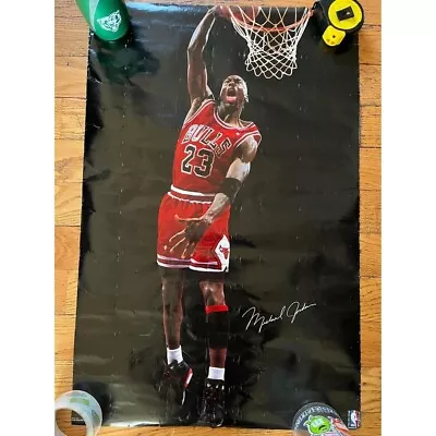 Vintage Michael Jordan 90s Chicago Bulls Nba Slam Dunk Poster 21” X 32” • $30