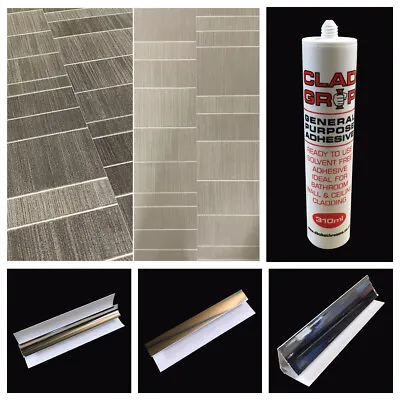 Executive Tile Effect Wall Panels & Bathroom Trims Shower Wall Cladding PVC Grey • £15.25