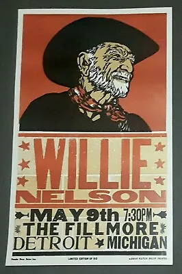 $179 • Buy WILLIE NELSON Hatch Show Print #/50 THE FILLMORE DETROIT, MI 2010 Concert Poster