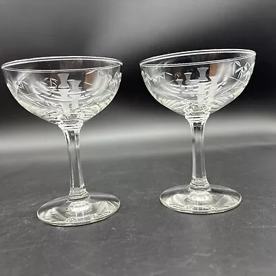 2 Vintage Sasaki 4.25” Etched Bamboo Champagne Cocktail Glasses Noritake MCM • $12.99