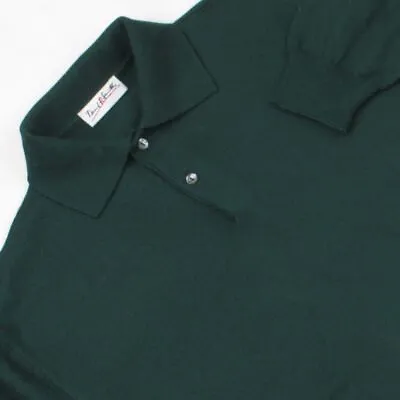 PAUL R. SMITH Mens Solid Dark Green Collared Merino Wool Blend Jumper Pullover M • $42.39