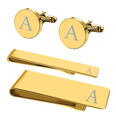 $16.99 • Buy BodyJ4You 4PCS Cufflinks Tie Bar Money Clip Personalized Initials A-Z Gift Set