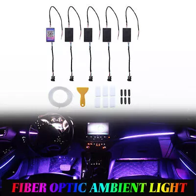 5M RGB LED Car Interior Fiber Optic Neon EL Wire Strip Light Atmosphere APP • $49.99