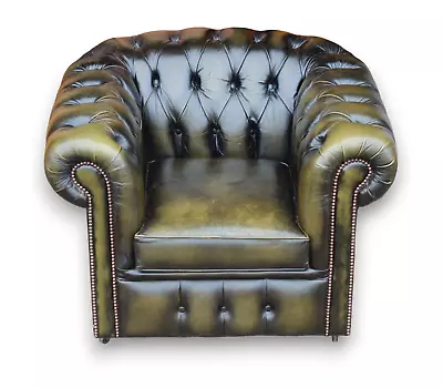 Vintage Green Leather Chesterfield Club Chair Armchair • £395