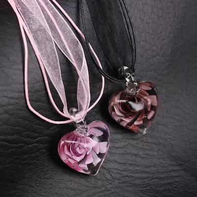 Jewelry Women Necklace Flower Pendant Glass Heart Pendant Ribbon Necklace • $5.62