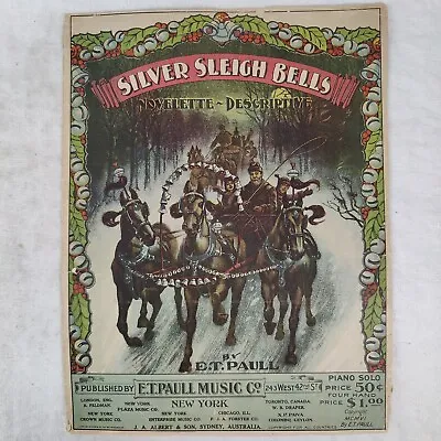 Rare 1906 Silver Sleigh Bells Novelette By E.T. Paull Large Format Sheet Music • $19.99