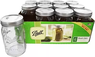 Ball Wide Mouth Quart Canning Jars Lids And Bands Made 12 Count 32oz Mason Jars • $19.99