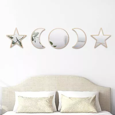 5 Pieces Boho Moon Phase Mirror Wall Decor Acrylic Sun Moon Star Mirror Set S... • $29.03