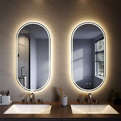 Oval LED Bathroom Mirror Wall Mounted Dimmable Anti-Fog Makeup Mirror 900x450mm • $128.90