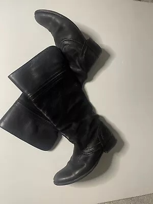 Frye Melissa Trapunto Tall Black Leather Riding Boots Pull On 76442 Womens 7.5 B • $55