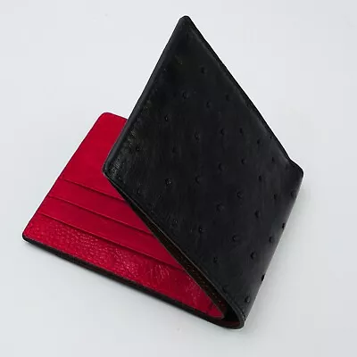 Black Red Men Ostrich Wallet Bifold Leather Wallet RFID Blocking Card Holder • $75