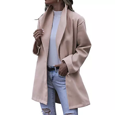 Overcoat Turn-down Collar Fashion Woolen Button Long Women Greatcoat Garment • $42.92