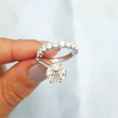 3 Ct Round Cut Lab-Created Diamond Solitaire Bridal Engagement Wedding Ring Sets • $282.50