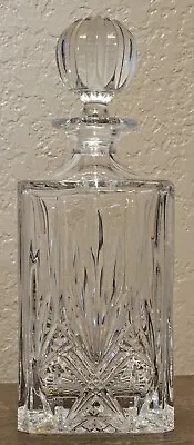 Vintage Lead Crystal Clear Cut Glass Square Liquor Decanter With Stopper • $19.99