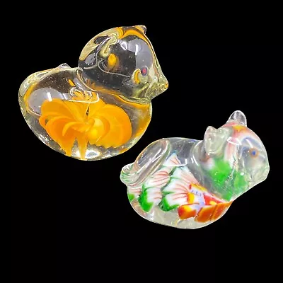 Vintage Art Glass Murano Style Sitting Cat Figurines Paperweights Colour Design • $34.99