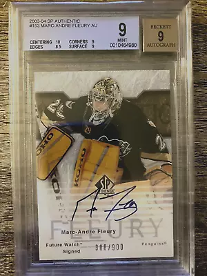 2003-04 SP Authentic #153 Marc-Andre FLEURY FUTURE WATCH AUTO BGS 9/9 Rookie RC! • $449