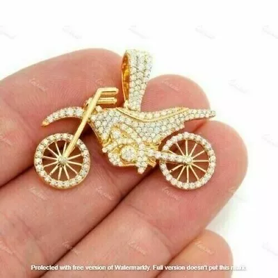 2Ct Round Cut Moissanite Dirt Bike Cluster Pendant 14k Yellow Gold Plated Silver • $159.99