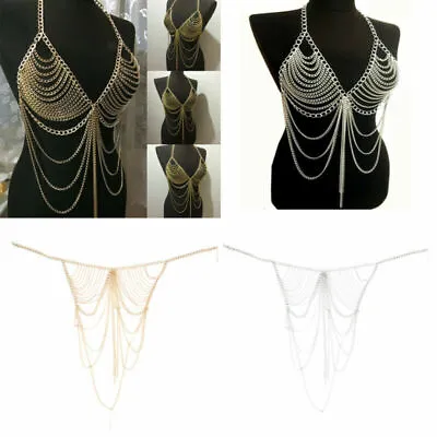 Women Gold Shoulder Body Waist Tassel Chain Bikini Harness Necklace Jewelry • £10.79