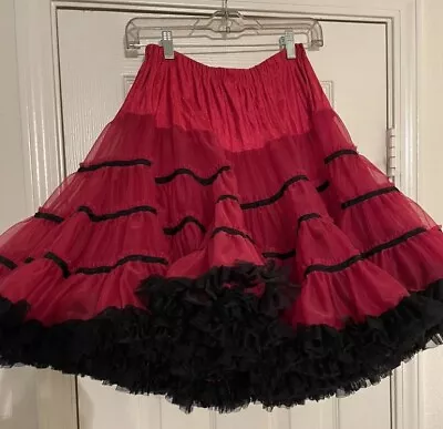 SAM'S Red And Black  Nylon Chifffon 2 Layer Square Dance Petticoat Small • $65