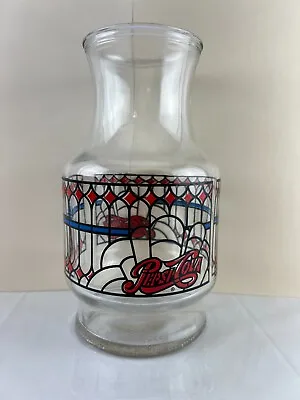 Vintage Pepsi Cola Carafe Stained Glass 8.75  Serving Vase Blue Red • $16.99