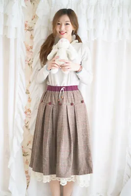 Mori Girl Vintage Japanese Sweet Long Grid Bust Skirt Fashion Loose Sweet • $39.99