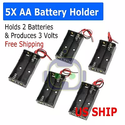 5Pcs Battery Holder Case Box With 3  Wire Leads For 2X Series AA Batteries 3V US • $8.99