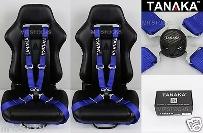 2 X Tanaka Universal Blue 4 Point Camlock Quick Release Racing Seat Belt Harness • $98.99