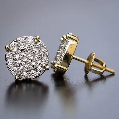 Round Shape Men's Micro Pave 14k Gold Iced Stud Earrings • $13.99