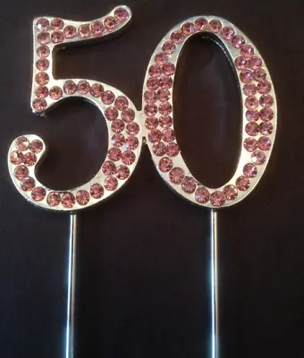 Pink 50th Birthday Diamante Cake Topper Decoration 50 Fifty Anniversary Uk • £3.95