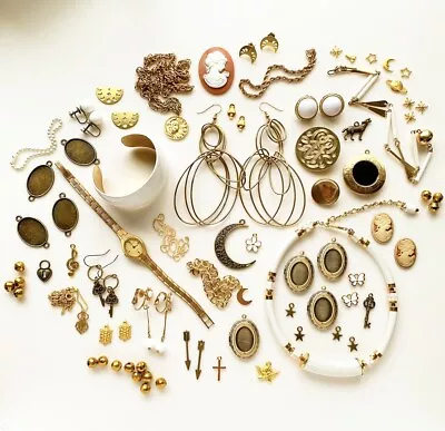 78 Pc Steampunk Cameo Lot Pendant Locket Brooch Jewelry Making Supplies Necklace • $16.95