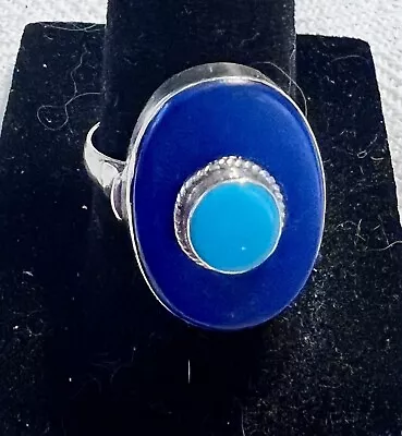 Vintage 925 Sterling Silver Native American Navajo Ring Lapis Turquoise Size 7 • $44