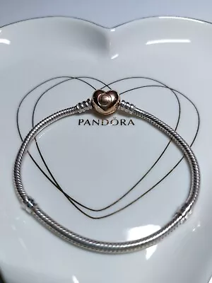 Genuine Pandora Silver Snake Charm Bracelet Rose Gold  ❤️ Clasp ALE R 18cm • £30