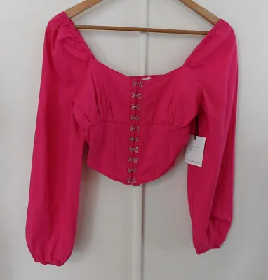 JAPNA Hot Pink BARBIE PIRATE L/S Blouse Cotton Crop Top Women's Shirt Size S NWT • $20.42