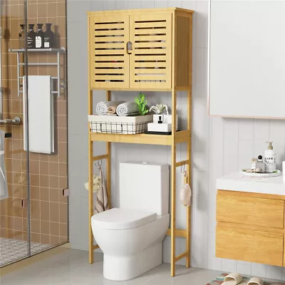 Tall Bamboo Bathroom Cabinet Shelf Over Toilet Storage Organiser Laundry Shelves • $95.95