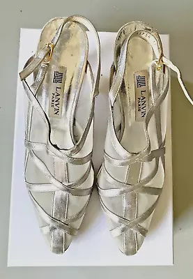 Lanvin Paris Rare Vintage Silver And Gauze Slingback Sandals UK5.5 EU 38.5 • £55