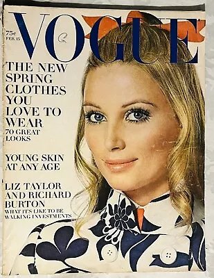 Vintage Vogue Magazine February 15 1969 Penelope Tree Irving Penn Liz Taylor • $23.95