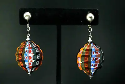 Sterling Silver Italian Millefiori Faceted Dangle Earrings • $99