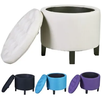 $45.99 • Buy 17  Round Soft Fabric Cushion Storage Ottoman Foot Rest Vanity Stool Modern Home