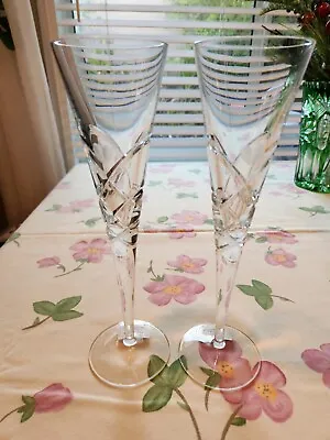 2 Crystal Champagne Flutes W/ Heart By Miller Rogaska 10 3/4 Inches Beautiful! • $29