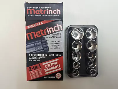 Vintage NOS Original Metrinch USA 10 Pc 1/2 Drive 12 Pt Socket Set SAE Metric • $29.99