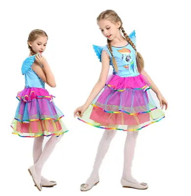 My Little Pony Rainbow Dash Costume Deluxe Girls Fancy Dress + Wing ZG • $17.99