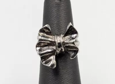 Vintage Sterling Silver Signed ND Lopsided Bow Ribbon 925 Pinky Ring Sz 4.5 • $31.49