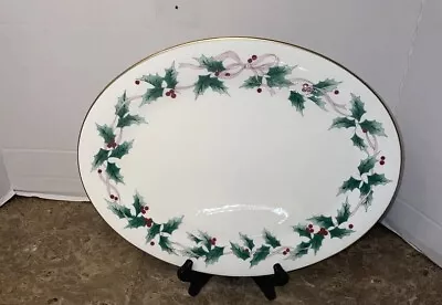 MIKASA Bone China RIBBON HOLLY SERVING PLATTER Oval 14  . • $50