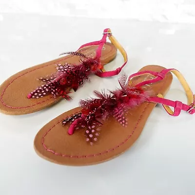 Office London Shoes Leather Size 39 Flip Flop Thong Flat Slide 8 Summer Feathers • £27.83