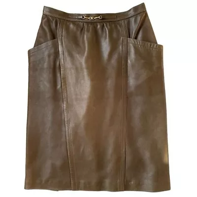 Celine Vintage 100% Leather Pencil Skirt French Size 42 • $250