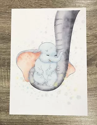 Disney Baby Dumbo Trunk Mum Elephant Nursery Print Wall Art Watercolour Size A4 • $8