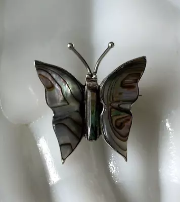 Vintage Abalone Sterling Silver Butterfly Brooch/Pin Mexico Designer Hallmarked • $22