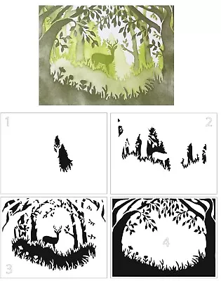 Crafters Workshop Layered Stencil - Forest Scene - 8.5  X 11  - 4 Part • £13.89